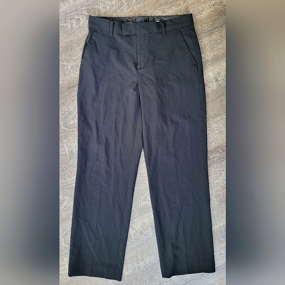 Calvin Klein Cropped Dress Pants Women's 12 Husky Black Perma Crease Front Mid R